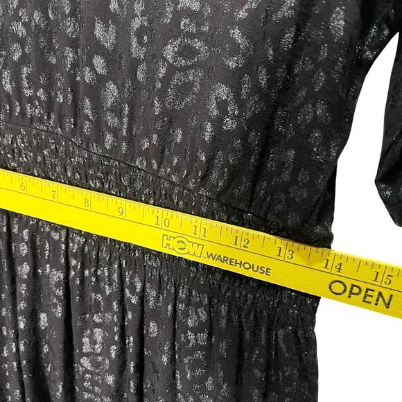 WHBM Kimono Sleeve Smocked Waist Dress Black Shimmer Leopard Medium Mini Casual - Picture 6 of 7